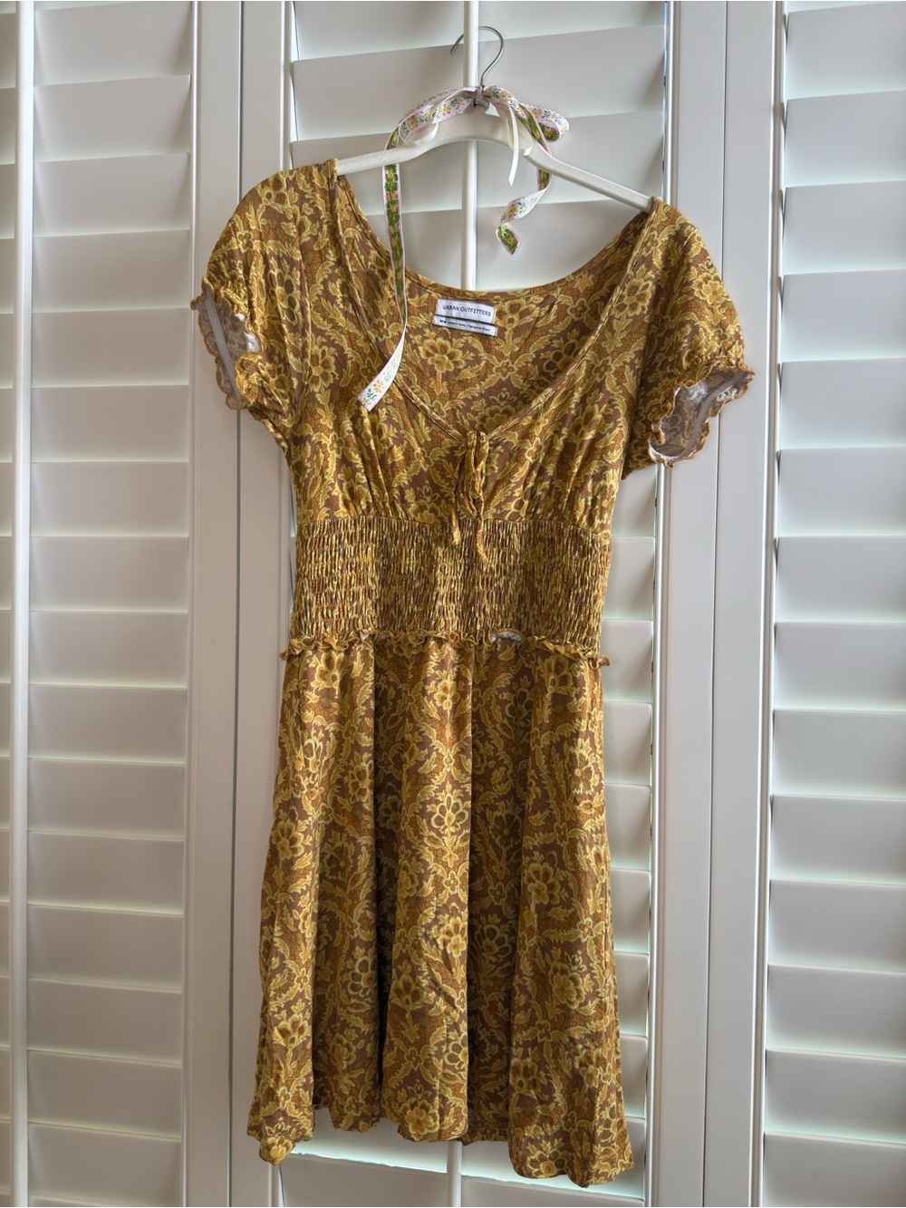Urban Outfitters Mustard Floral Smocked Midi Dress